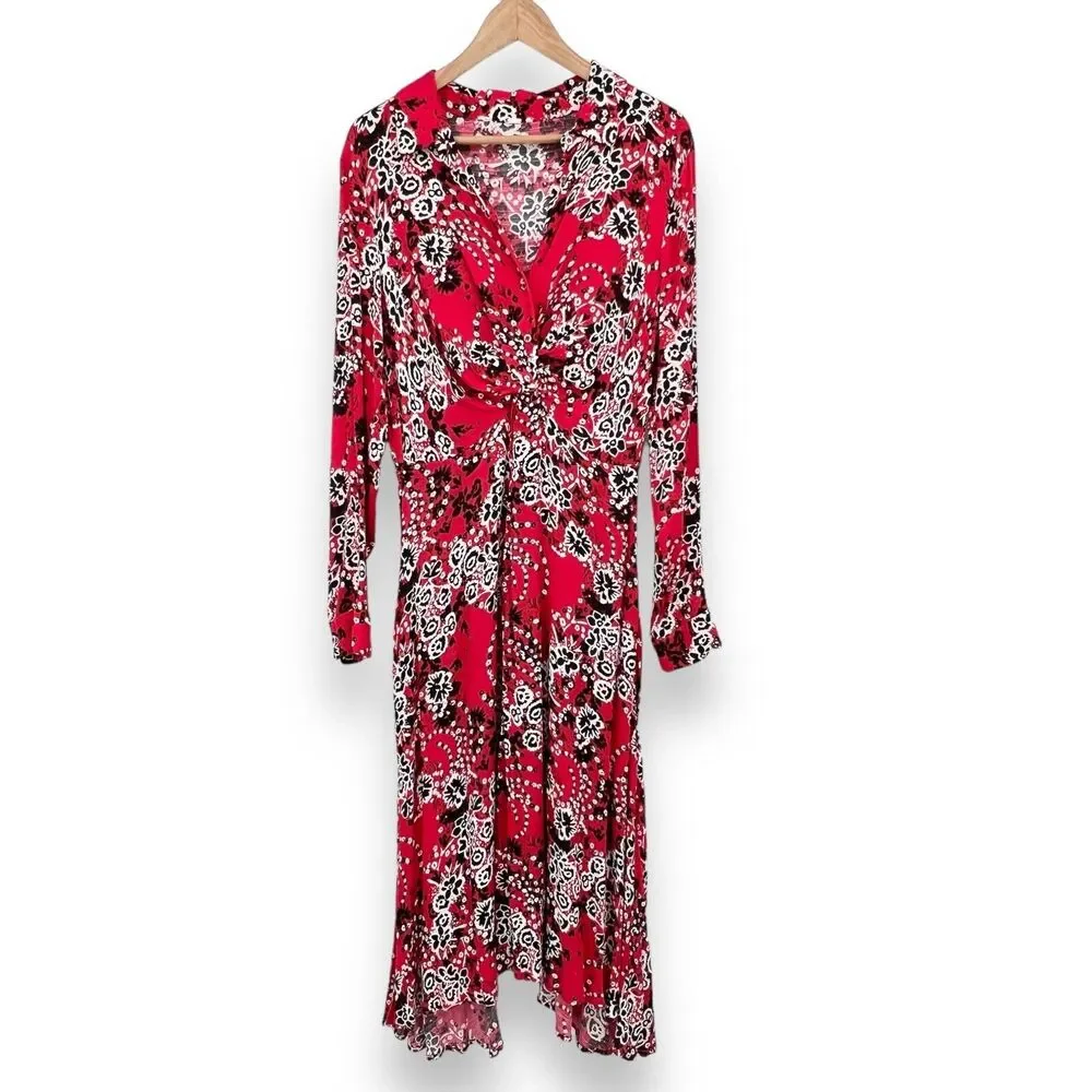 Free People Tough Love Maxi Shirtdress In Red Women’s 4 Long Sleeve Floral Boho